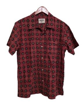 Kardo Mosaic Block Print Chintan Shirt in Red/Navy Size Medium
